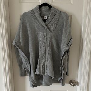 CAbi Gray Shawl-Collar Cable Front Poncho